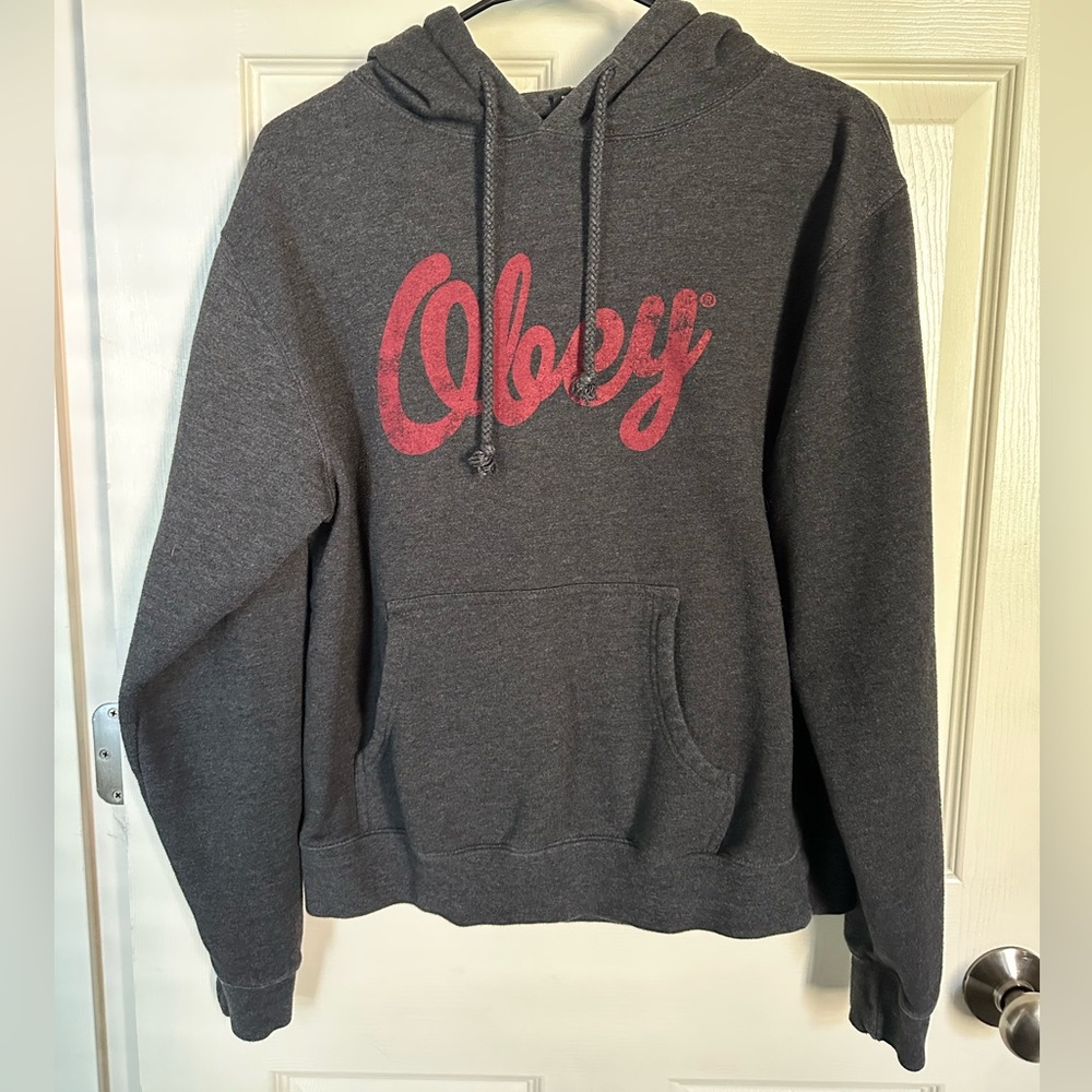 Women’s Large Obey Dark Gray Hoodie with Red Logo